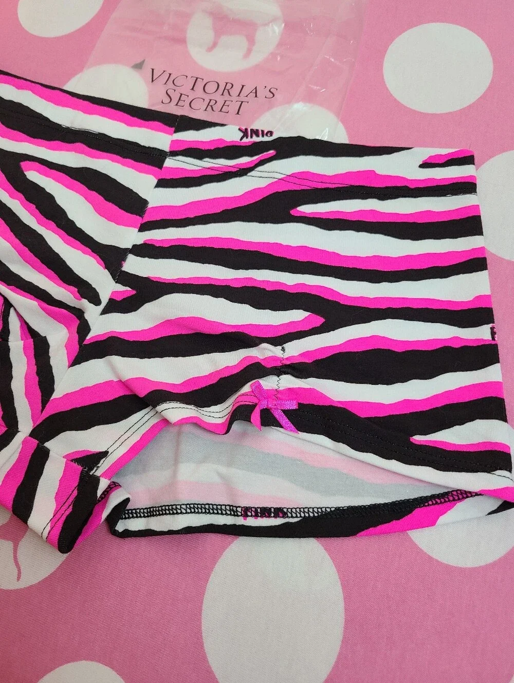 VTG VS PINK Graphic Cotton Ruched Bow Low Rise Boyshort Panty Size Sm